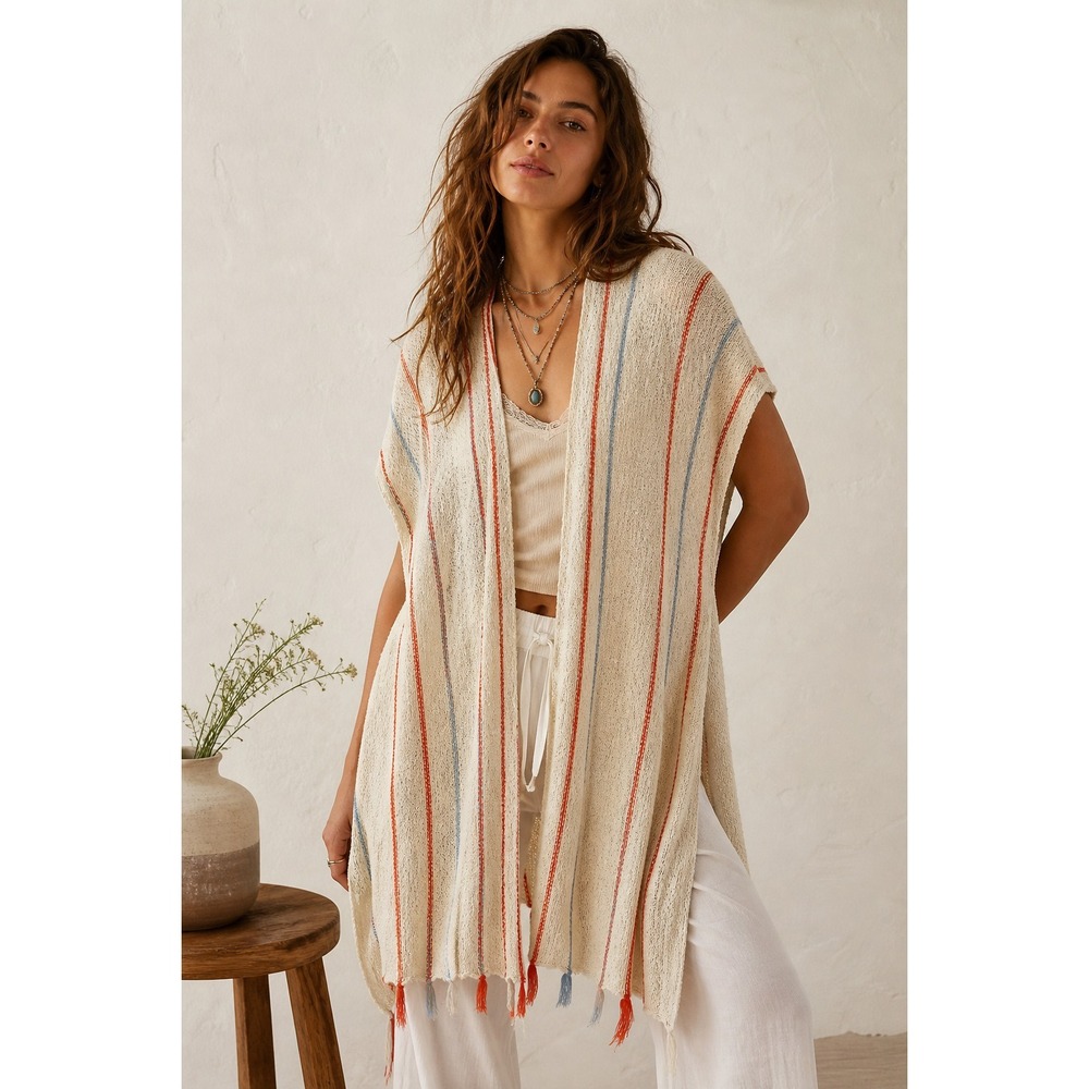 By Together Anthropologie Open Cardigan Women Sz M/L Cream Festival Boho